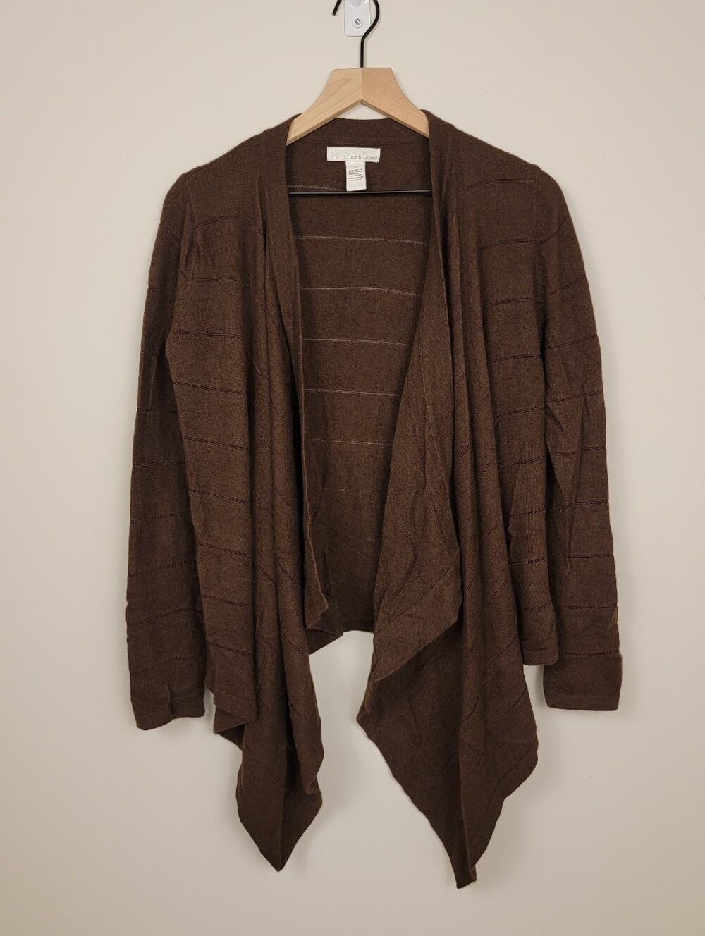 Lucy & Laurel Angora Rabbit Hair Blend Draped Waterfall Cardigan Brown Womens M